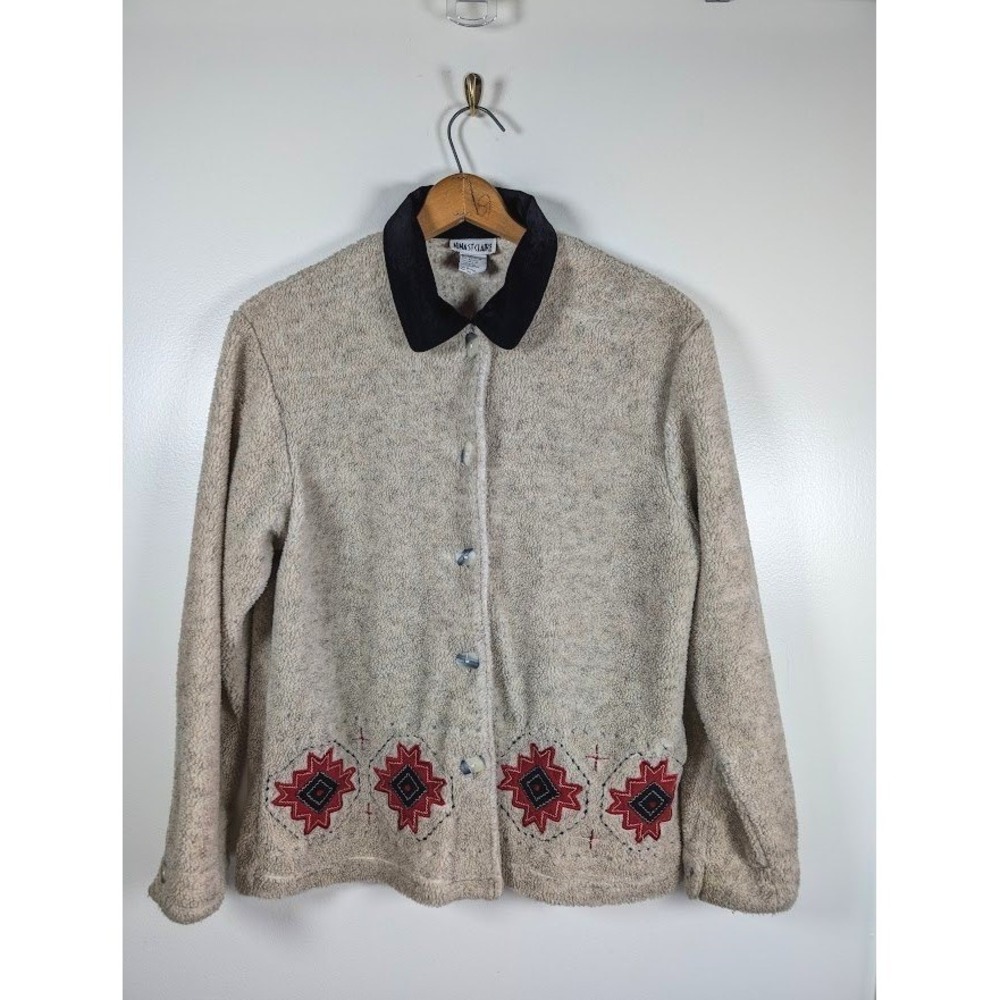 Vintage Deep Pile Fleece Cardigan Women's Size Medium‎ Southwestern Aztec Teddy